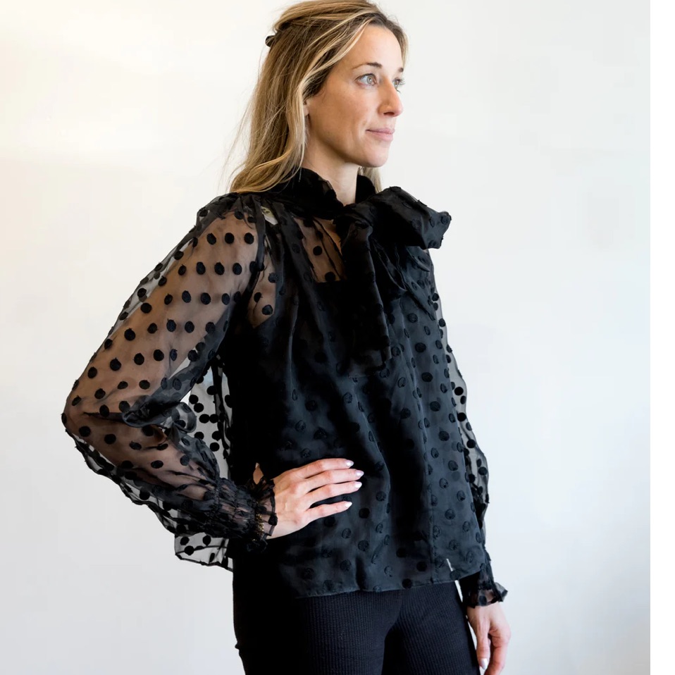 Hunter Bella Camila Sheer Blouse In Black Polka Dot